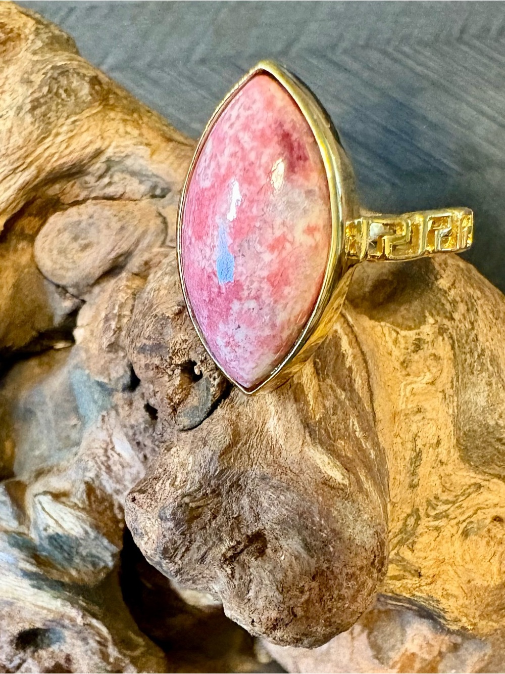 Karis Norwegian Thulite Solitaire Ring in 18 K YG plated 9.25 ctw, Size 8